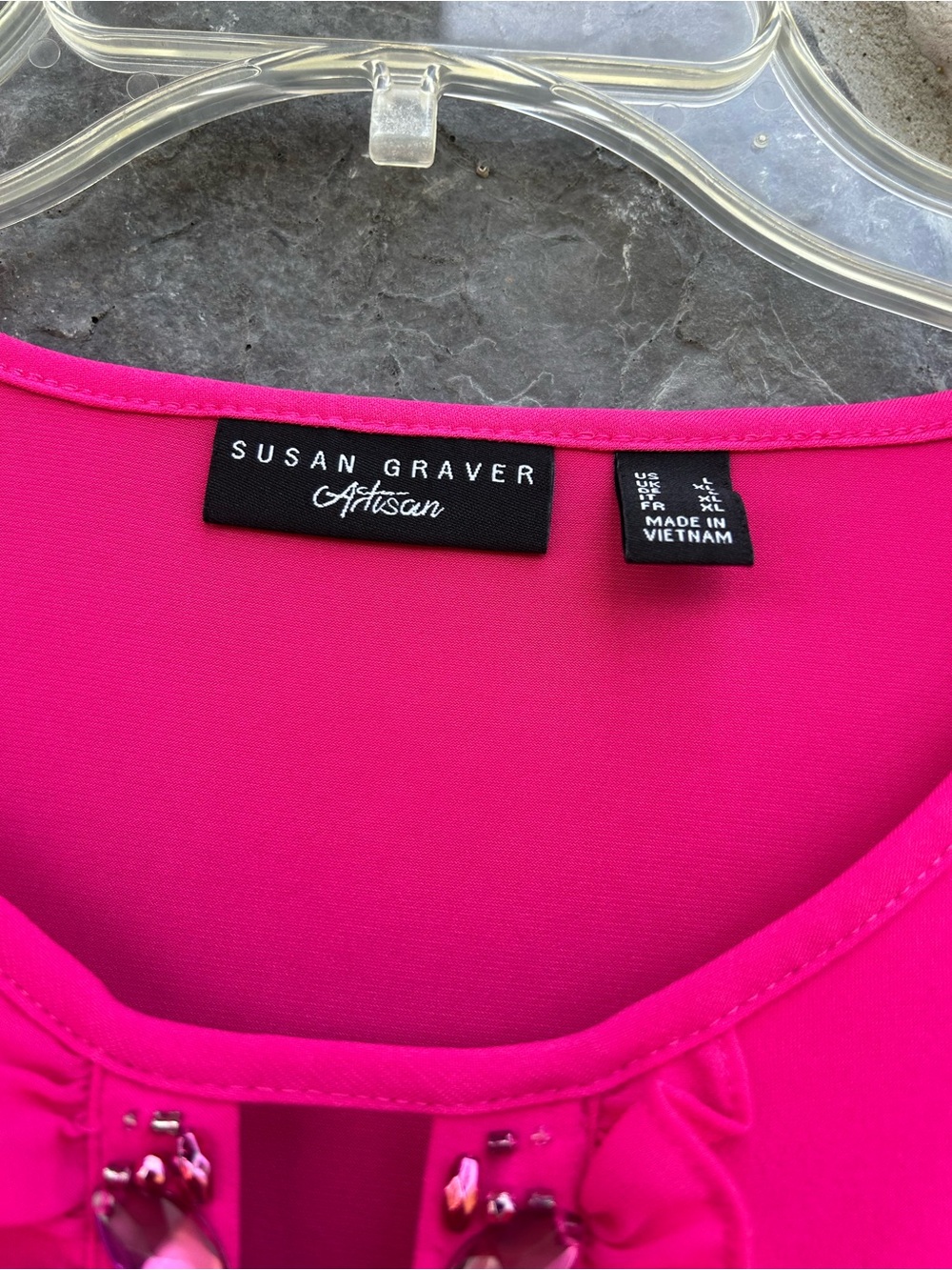 Susan Graver Liquid Knit Blouse Top Size L Pink Embellished Feminine Romantic - Picture 4 of 8